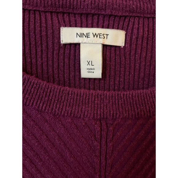 Nine West Women’s XL Ribbed Sweater Purple Metallic Blend Long Sleeve Pullover | - Picture 2 of 4